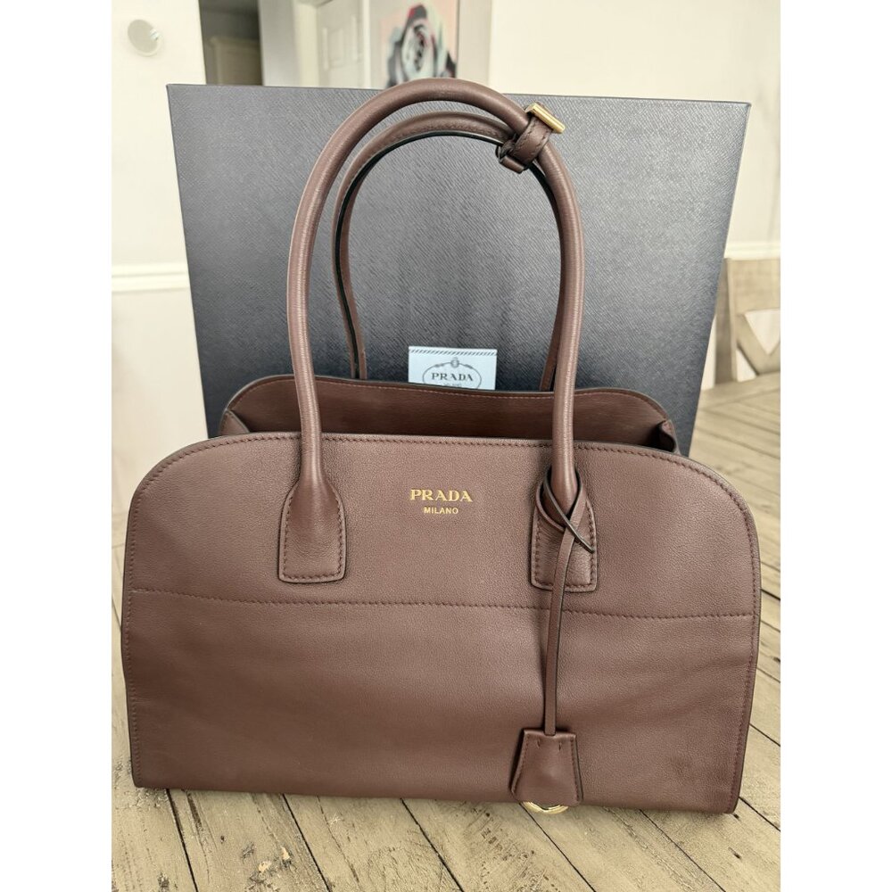 PRADA Large leather tote bag Briarwood Chocolate Brown Leather - Picture 7 of 16
